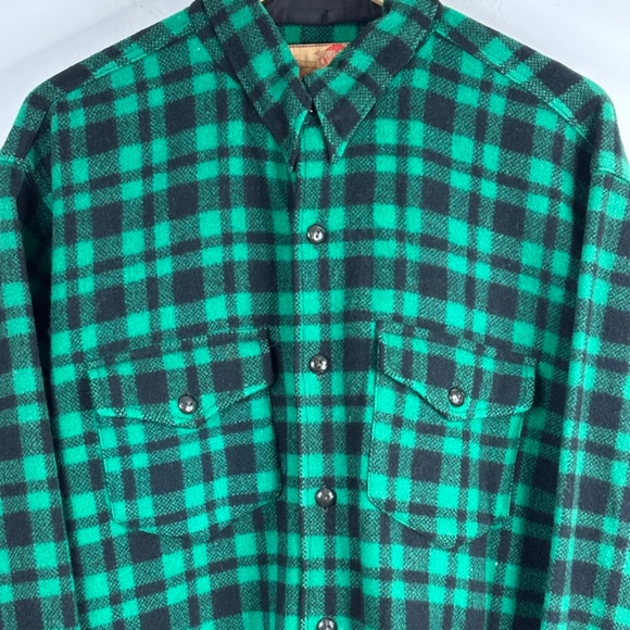 VTG 40s GWG Westwool Pure Wool Jacket Green Flannel Plaid Canadian Shacket Men L - Picture 3 of 10
